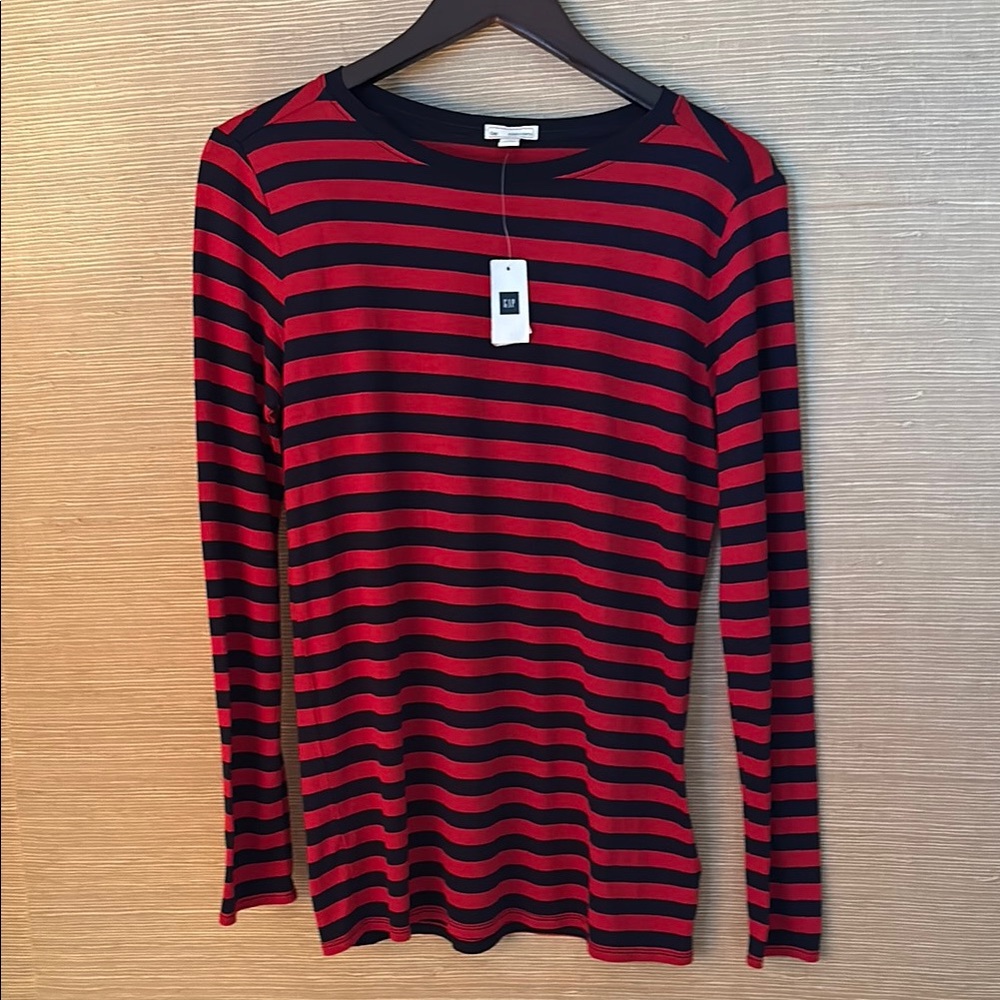 NWT GAP Nautical Red and Navy Striped Long Sleeve Tee